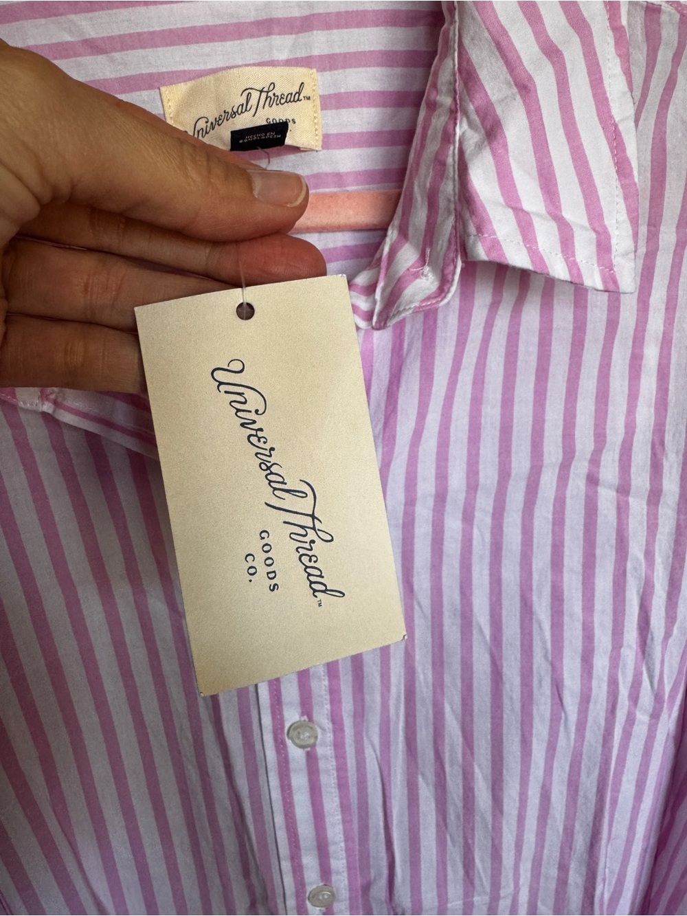 126. Universal Thread Pink and White Striped Long Sleeve Tie-Front Shirt Dress - Picture 4 of 9